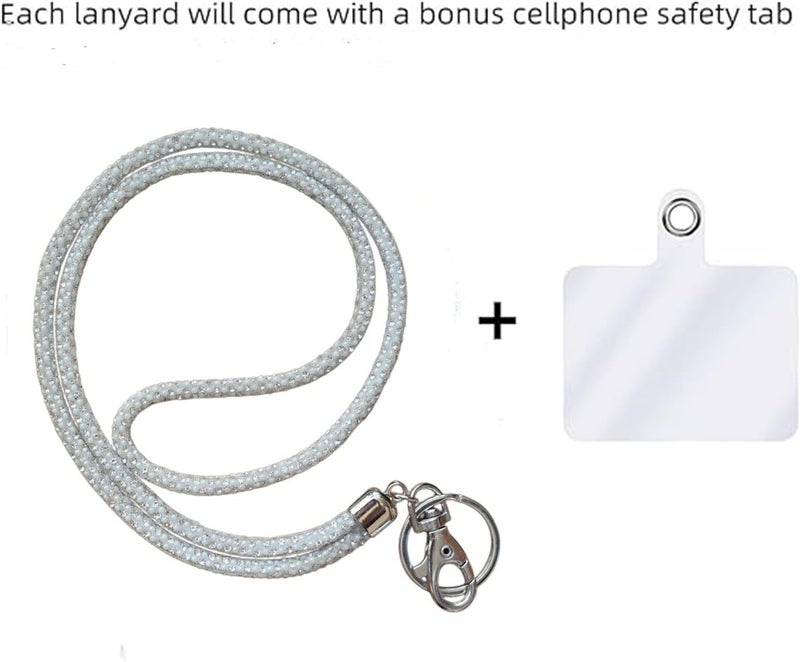 Global_Shopper Fashion 34.8'' Sparkle All Round Crystal Neck Lanyard,Bling Work Name Card Holder For Women(AB White,1PC) - Image 2